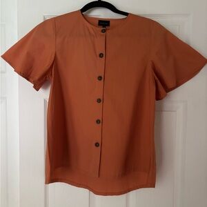 Who What Wear Orange Short-Sleeve Button Front Blouse